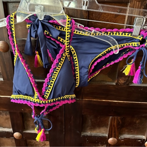 BECCA Navy Bikini with Pink and Yellow Accents - Picture 2 of 8